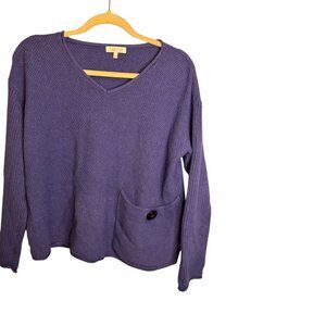 Habitat Sweater Women's Small V-Neck Knit Oversized Purple